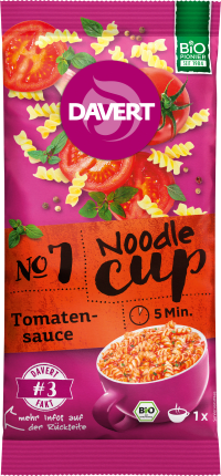 Davert Snack, noodle cup, pasta with tomato sauce, 67 g