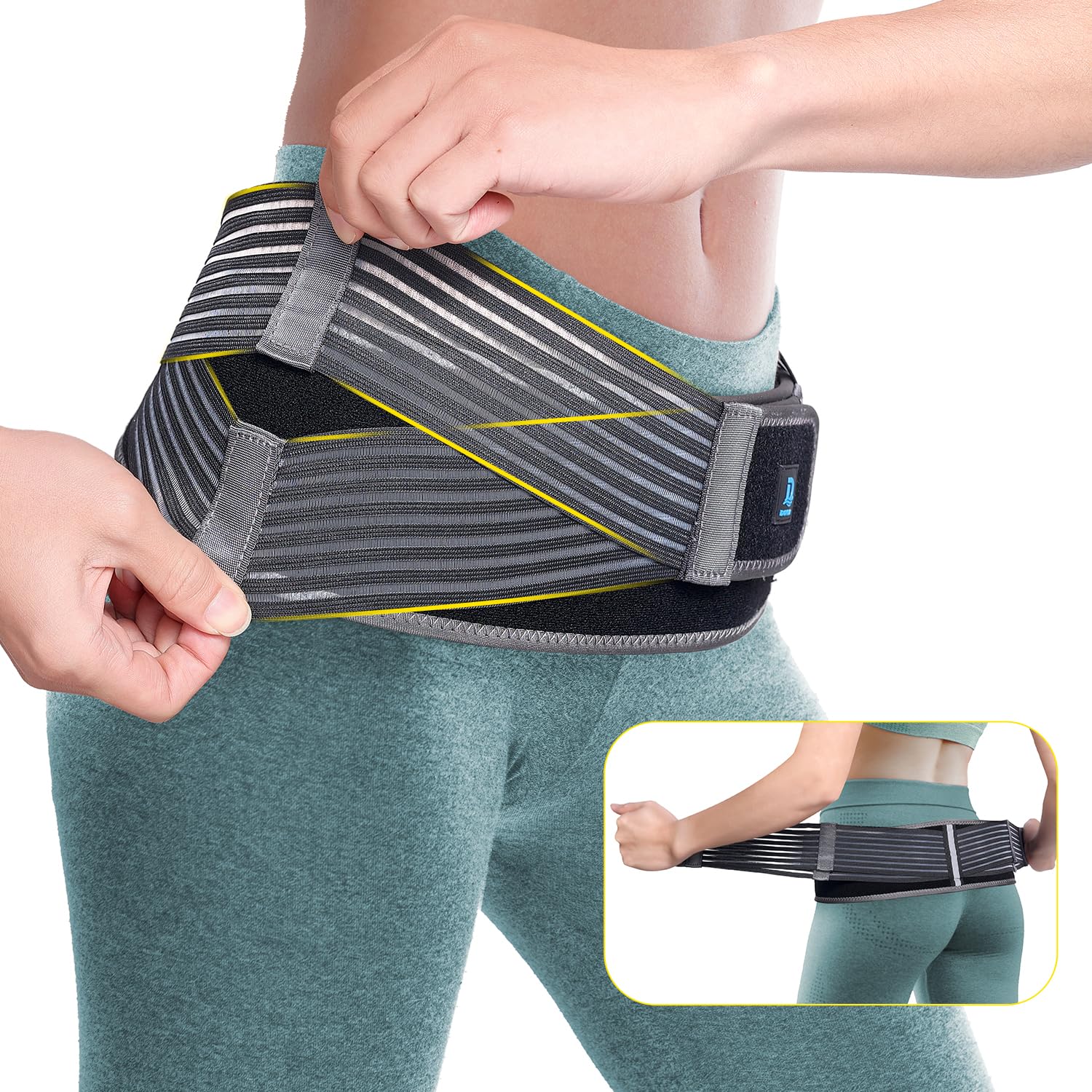 iDonua Sacroiliac Waist Belt for Men and Women, Pelvic Belt, SI Joint Bandage, Relieves Sciatica, Sacroiliac Joint (ISG), Leg and Sacral Nerve Pain, Adjustable Diamond Compression Support M