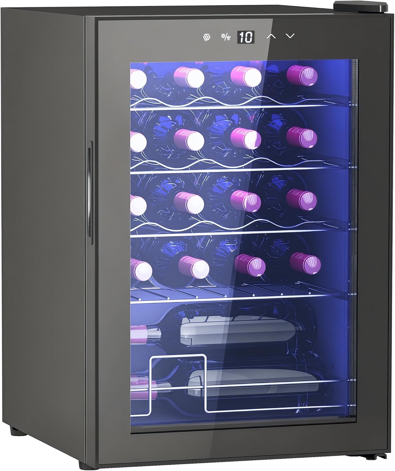 HOMCOM Wine Fridge Compressor, 20 Bottles, 53 L, Drinks Fridge, Bottle Refrigerator 5-18 °C with Adjustable Shelf, Touch Screen, Glass Door, LED Lighting, Black