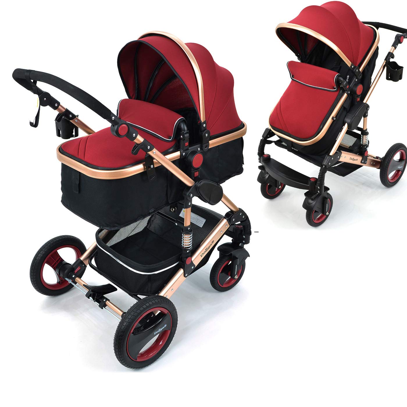 Daliya Combi pram 2-in-1 Bambimo with aluminium frame in many different colours – click system – all 4 wheels to remove – with extra large shopping basket – 2 in 1 sports seat – baby bath space saving xl
