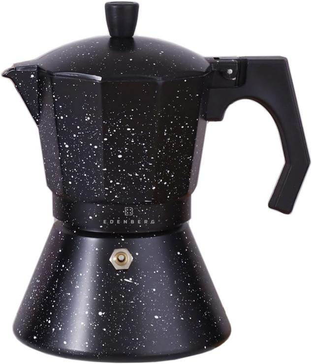 EDENBERG - Induction mocha pot Marble - Aluminum coffee machine for 6 espresso cups - 300 ml - Small travel mocha cooker - Stainless steel - with pressure valve for safety - Suitable for all types of