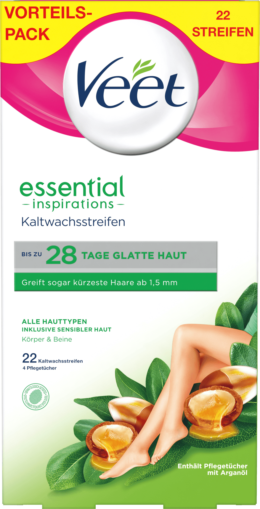 Veet Cold Wax Strips Body Essential Inspirations, 22 Pcs