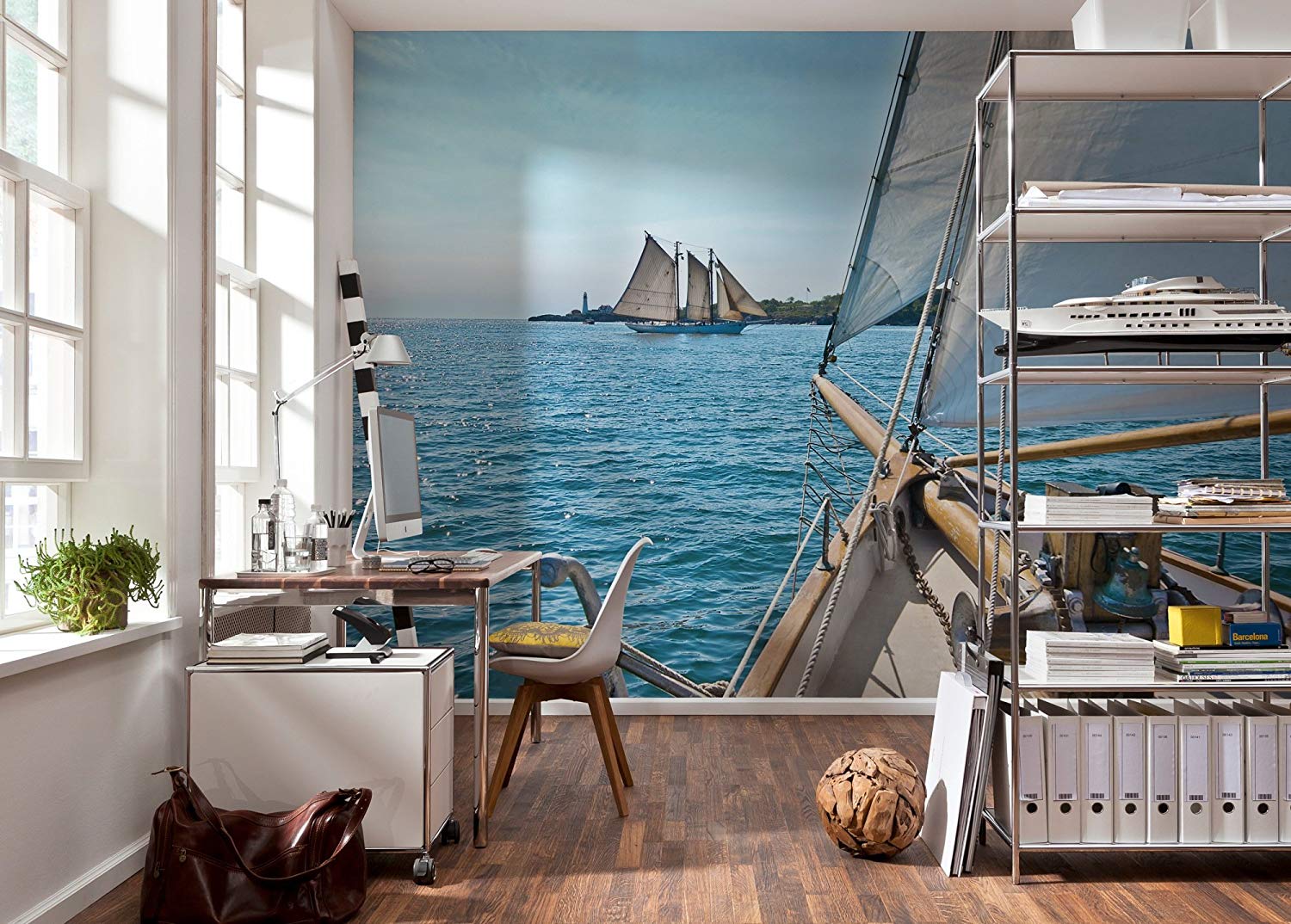 Komar Photo Wallpaper Sailing, 368 W X 254 H, 8 Panels, Ship On The Blue Sea, Ama