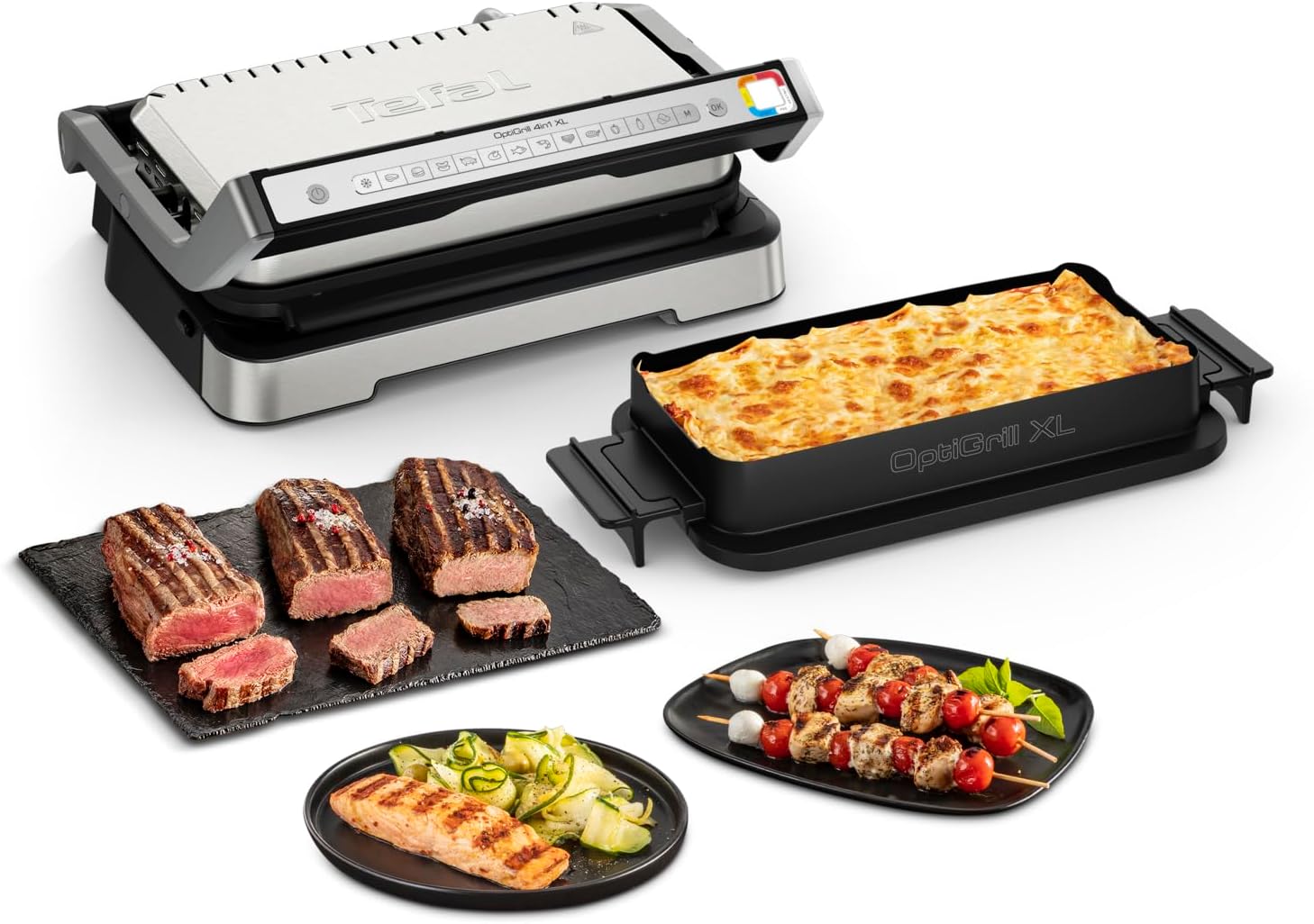 Tefal OptiGrill 4-in-1 XL Contact Grill with Baking Tray, Hinged, Table Grill, 12 Programs, Cooking Level Display, Electric Grill, Oven, GC784D10