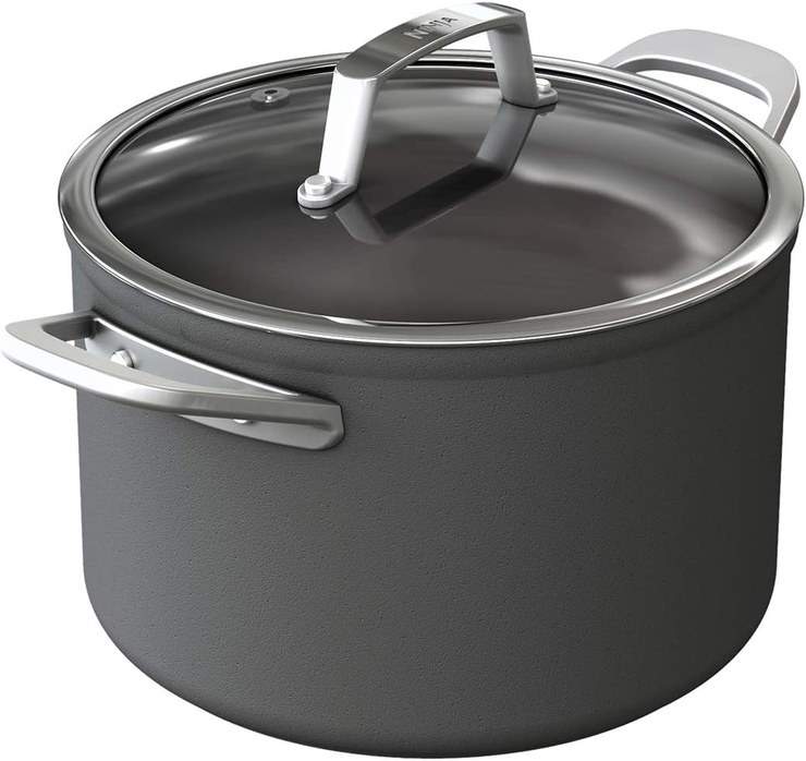 Ninja Foodi ZEROSTICK 22 cm Cooking Pot with Glass Lid, Durable, Non-Stick Coating, Hard Anodized Aluminum, Suitable for Induction Cookers, Oven and Dishwasher Safe, Stainless Steel Handle, Grey,