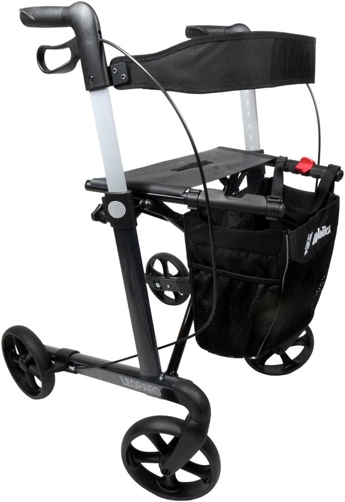 FabaCare Lightweight Leopard, Aluminium Rollator, Lightweight, Foldable, Indoor and Outdoor Use, Full Equipment, Load Capacity 150 kg, Anthracite