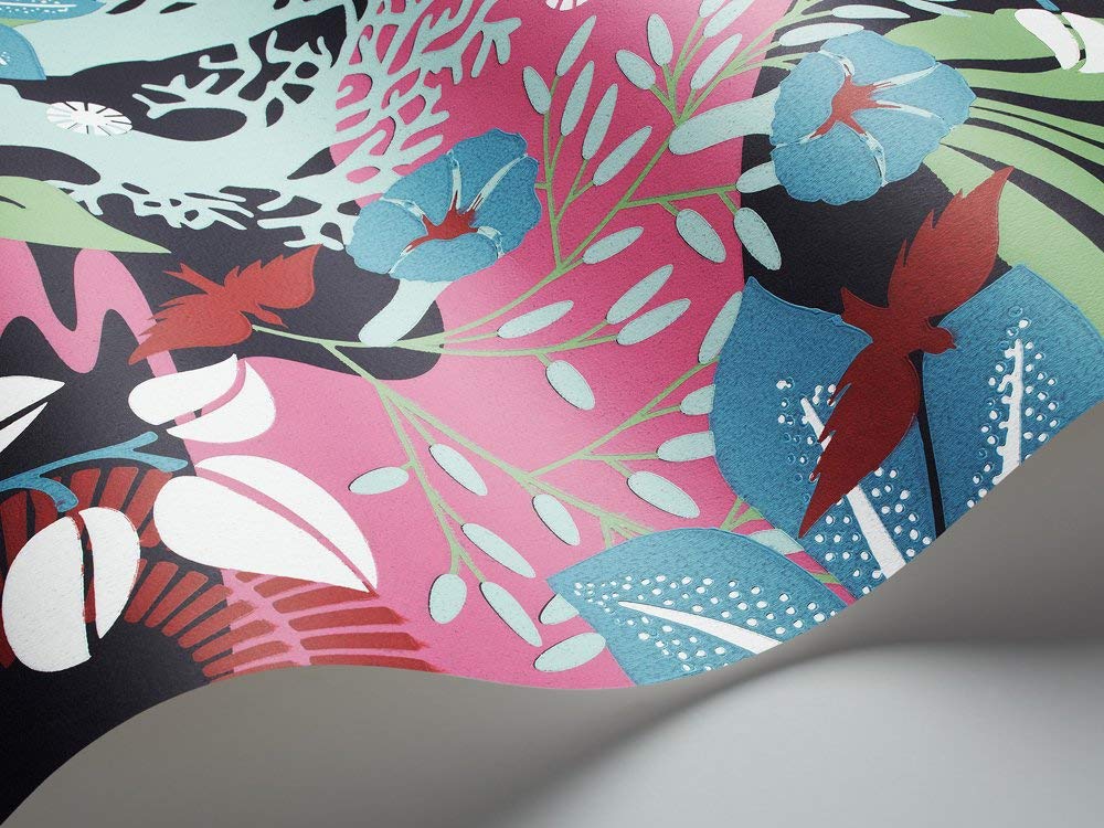 BorasTapeter Hanna Werning 1313 Non-Woven Wallpaper Flowers And Rabbits Pink/Black