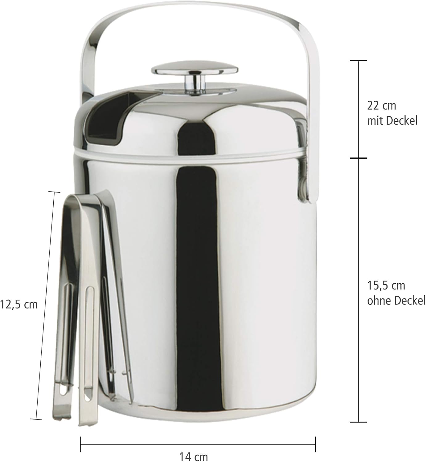 Professional Ice Bucket 1.3 Liters Stainless Steel with Lid, Ice Tongs and Draining Rack - Ice Container, Ice Bucket, Ice Cube Bucket, Container for Ice Cube Storage