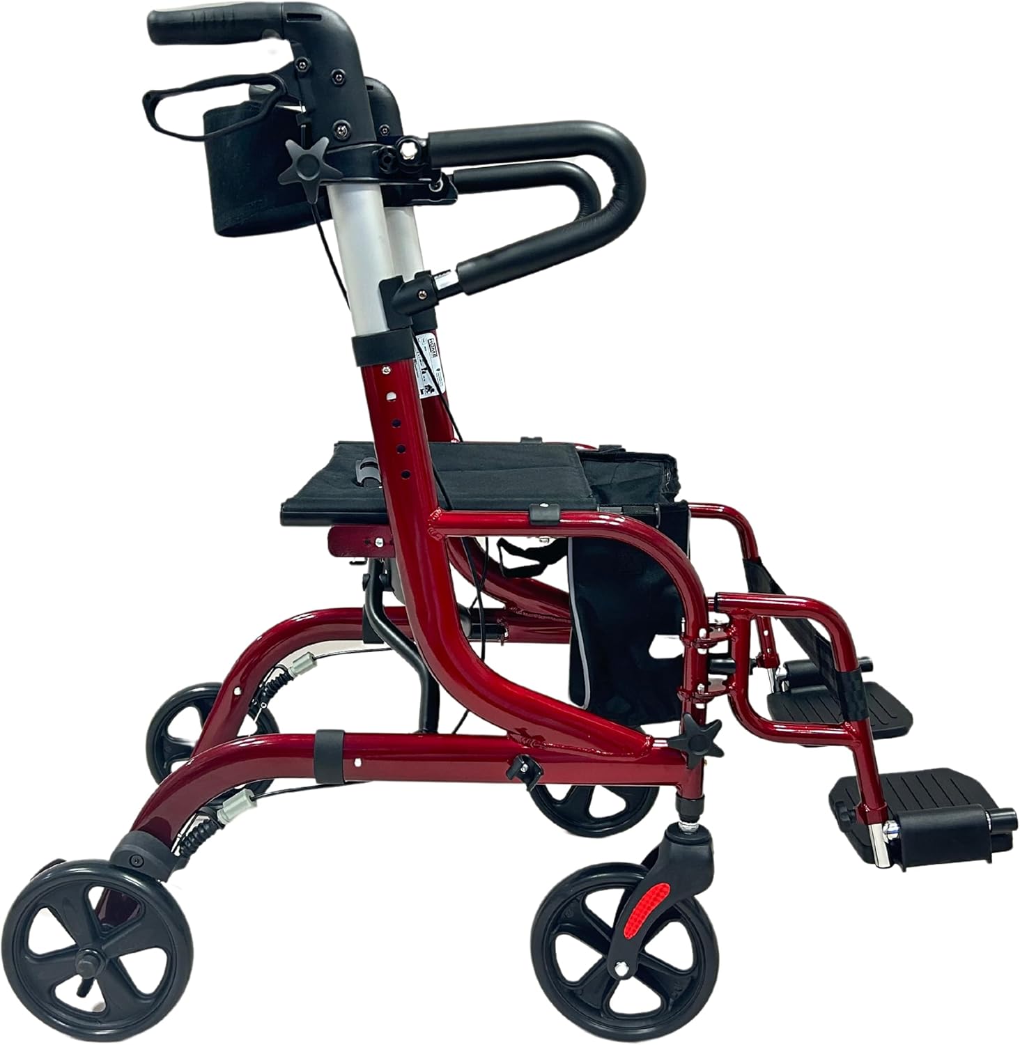 abc HOME Rollator & Wheelchair 2-in-1 Foldable Bag Adjustable Height (Red (with Armrests))