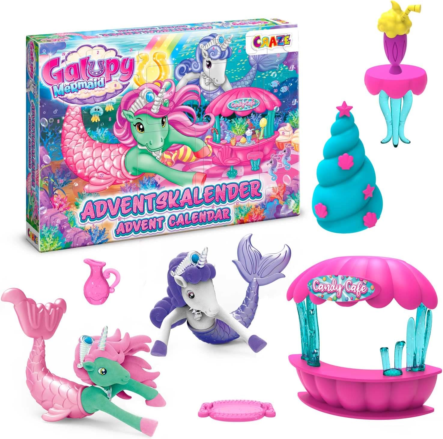 GALUPY MERMAID Toy Advent Calendar Children - Unicorn Christmas Calendar for Girls, Toy Calendar with Exclusive Figures & Playset