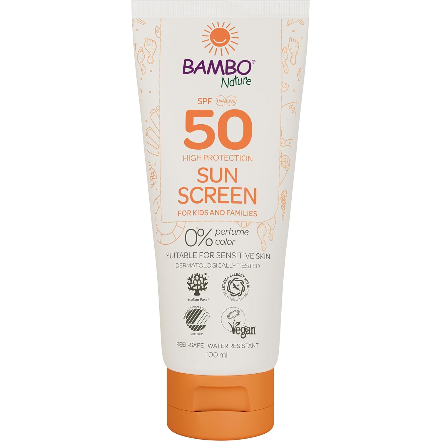 Bambo Nature Baby Sun Cream with SPF50-100 ml, High UVA/UVB Protection, Waterproof & Dermatologically Tested, Vegan, Non-Sticky Formula, Easy to Apply