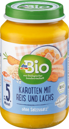 dmBio Menu carrots with rice and salmon from the 5th month, Demeter, 190 g