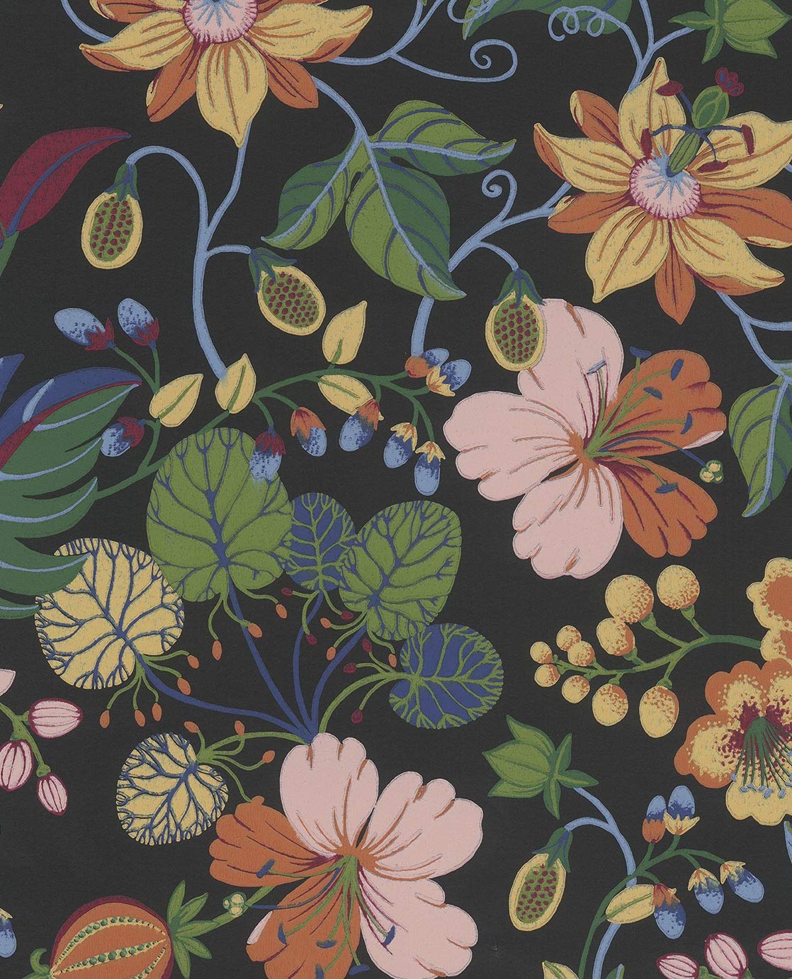 Newroom Design Newroom Flower Wallpaper Black Flowers Leaves Romantic Non-Woven Wallpaper 