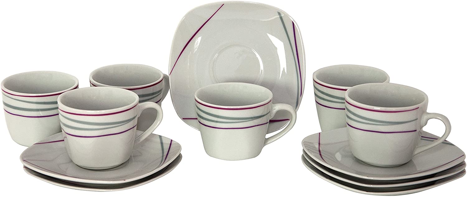 Van Well Set of 6 Espresso Cups with Saucer 10cl Caviano 12.1 CM