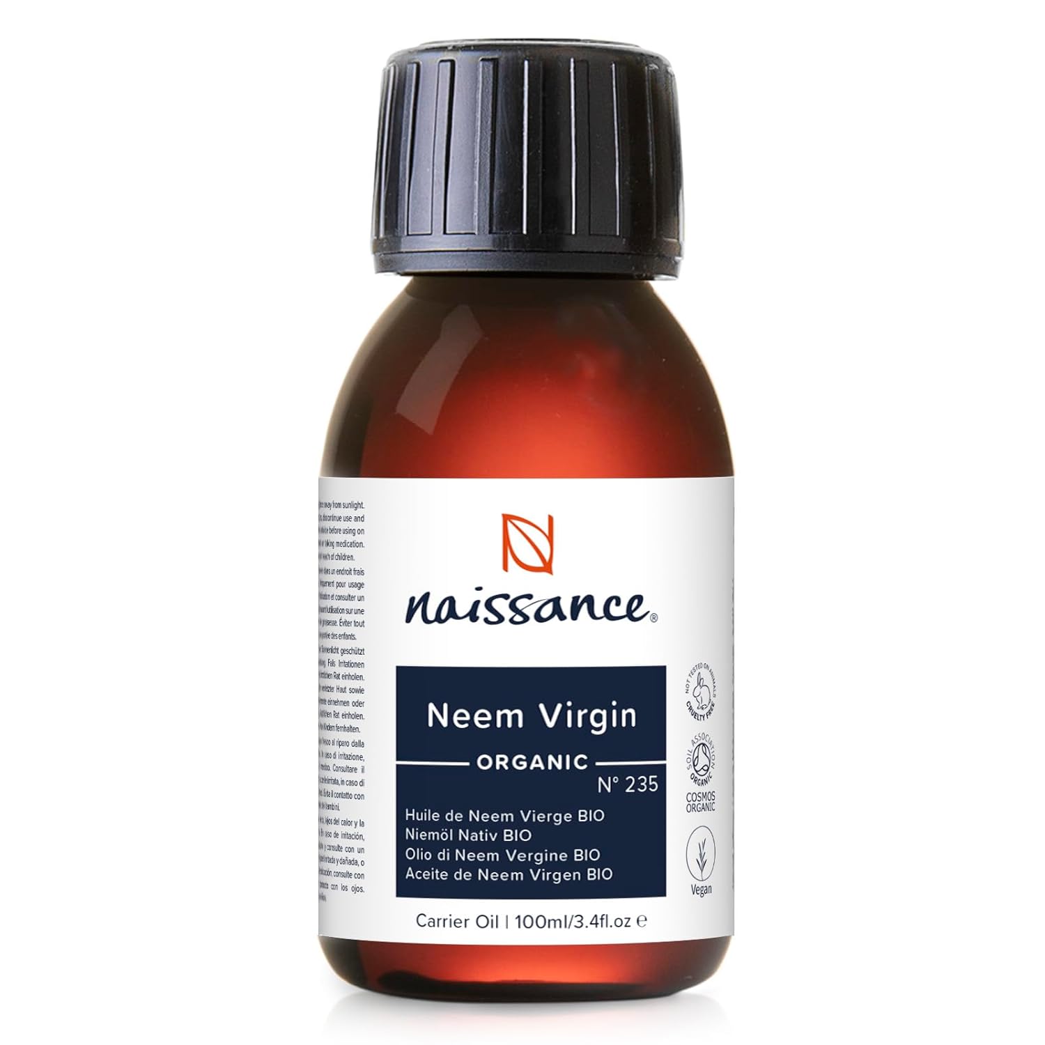 Naissance Organic Cold-Pressed Virgin Neem (no. 235) 100ml - Pure, Natural, Unrefined, Certified Organic, Vegan, No GMO