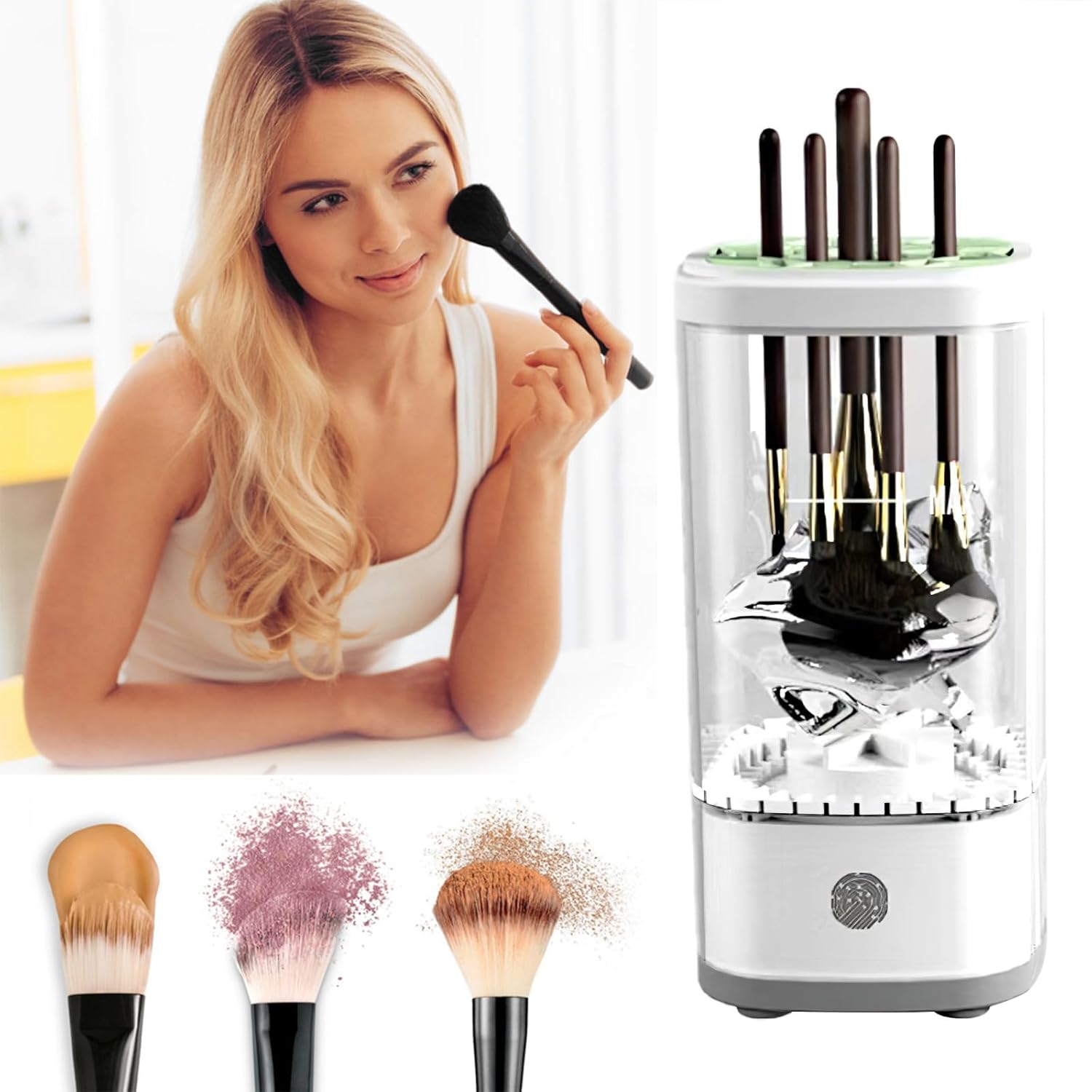 EagerMinds Electric Makeup Brush Cleaner 2025 New - USB Powered Brush Washing Machine with Drying Function & Sound Wave Technology, Make Up Brush Cleaner, Brush Cleaner Dryer, (White)