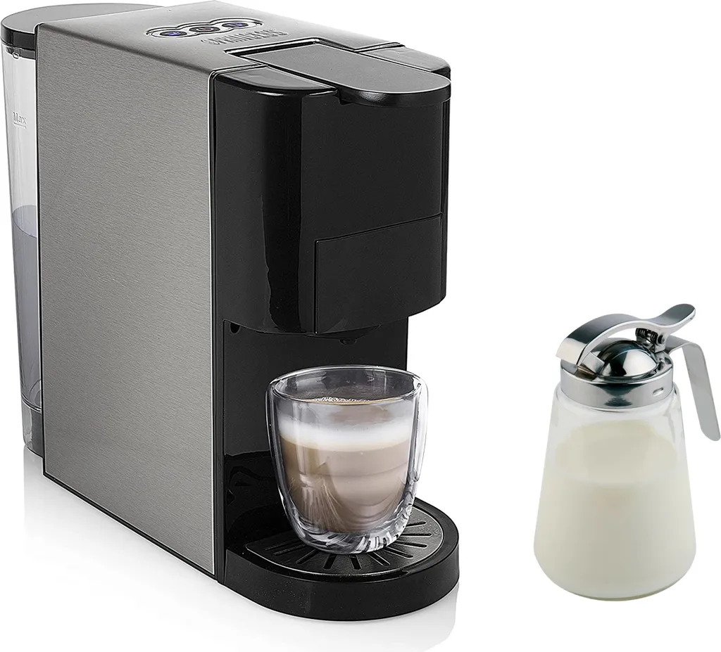 Princess 4-in-1 multi-capsule coffee machine for capsules, pads & powder and milk jug, 1450W