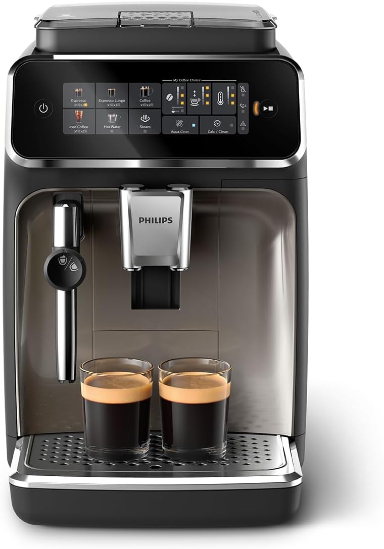 Philips Domestic Appliances Philips 3300 Series Fully Automatic Espresso Machine - 5 Drinks, Intuitive Touch Display, Classic Milk Frother, Silentbrew, 100% Ceramic Grinder, Aquaclean Filter, Black Chrome (EP3326/90)