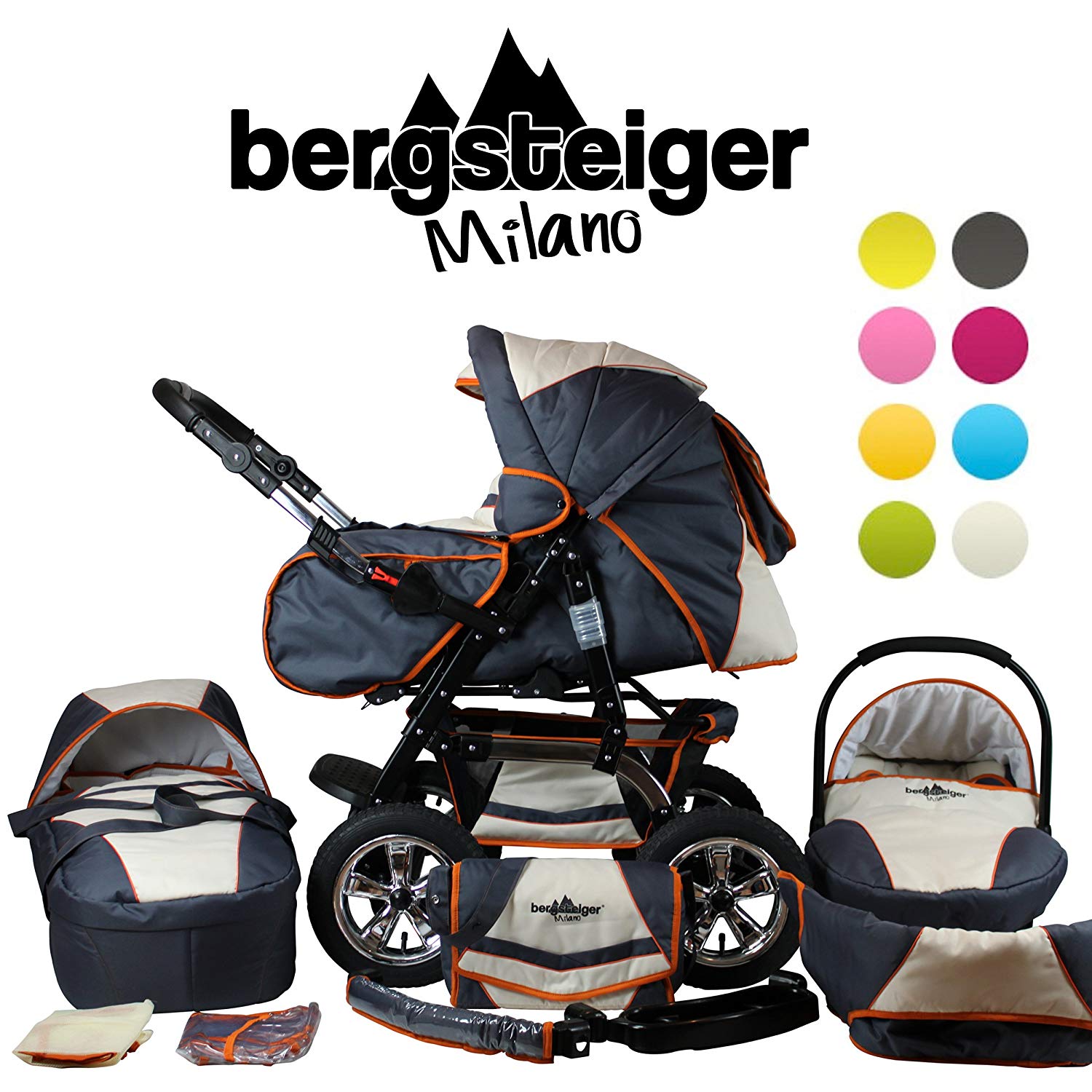 Bergsteiger Hikers Milano COMBI Pushchair + Car Seat Travel System (Mega Set of 10, 8)
