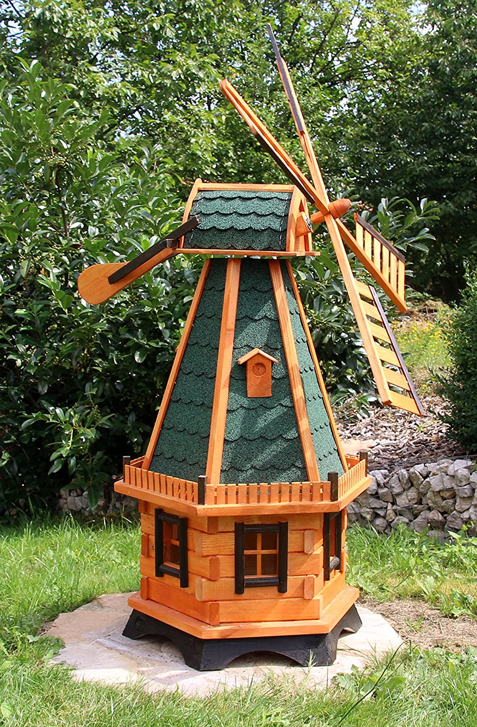 holzdekoladen Large Windmill Wind Mill Wooden Treated Type 23.1 and Solar Light, Green