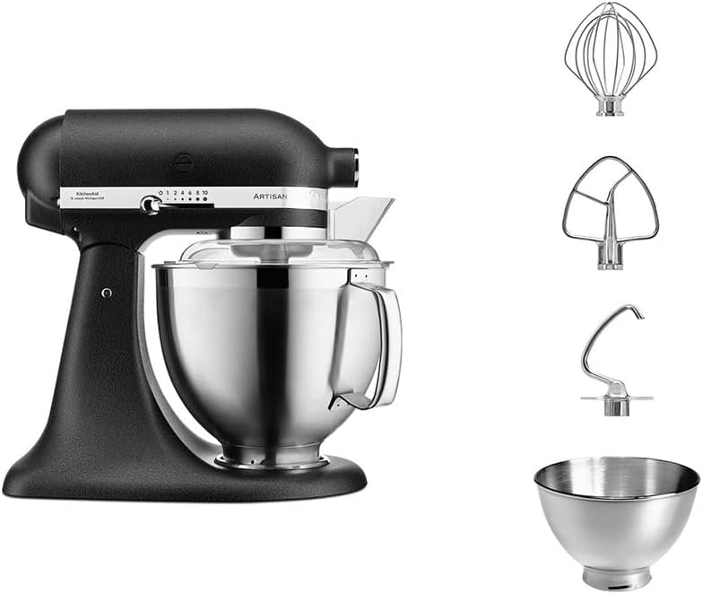 KitchenAid Artisan Food Processor, Tilting Food Processor, Dough Kneading Machine with 2 Bowls and 3 Accessories Made of Stainless Steel, 4.8 L, Black