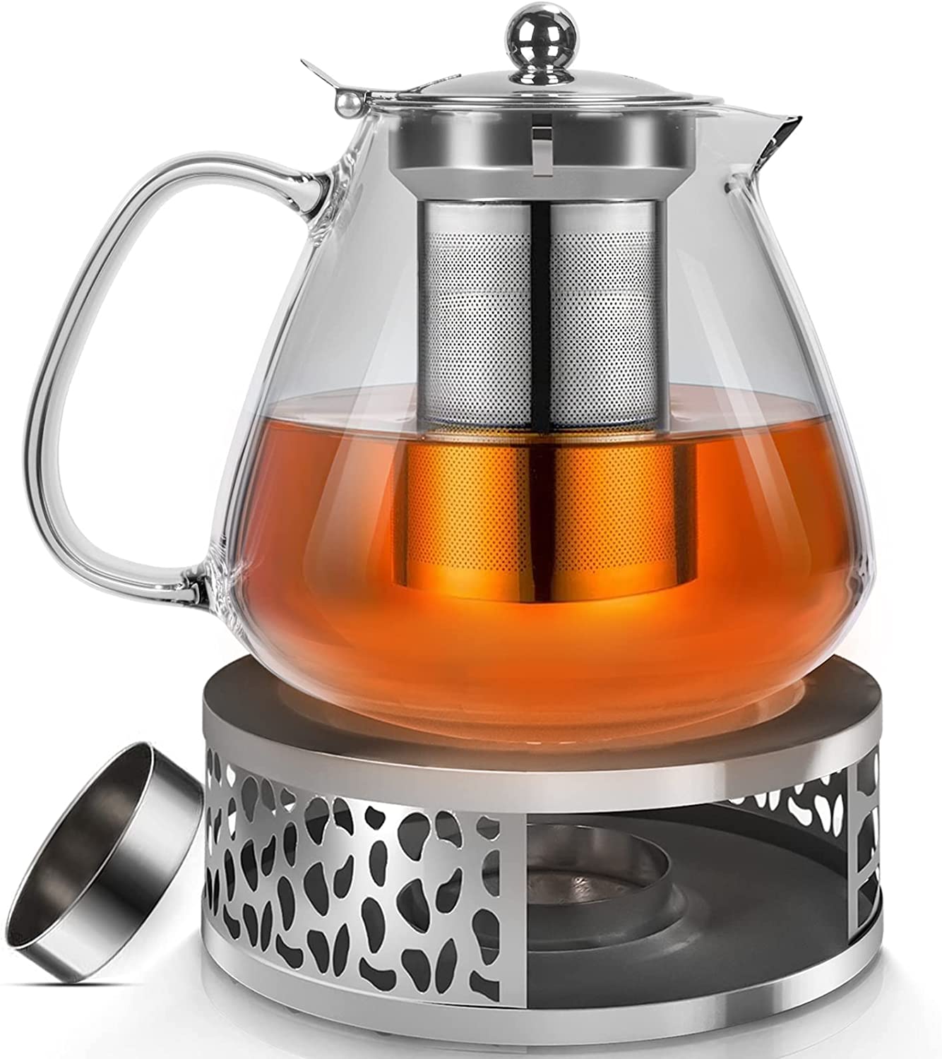 MIYAY 1500 ml Tea Maker Teapot Glass with Removable Heating on the Stove Stainless Steel Strainer Glass Jug
