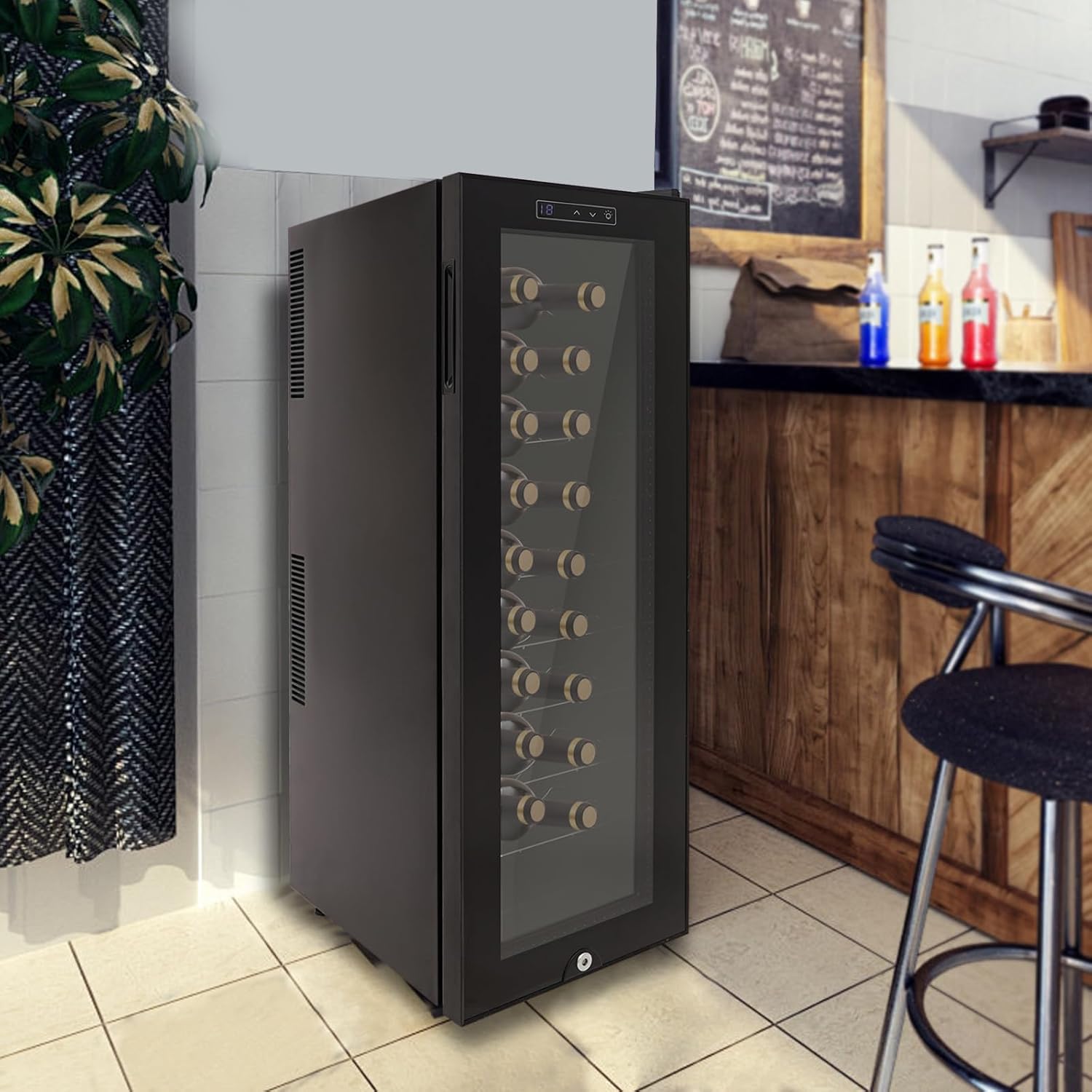 30 Bottles 90 Litre LED Lighting Wine Fridge Large Wine Cooler, Freestanding Fridge Glass Door Wine Cabinet for Indoor/Outdoor, Temperature Adjustable from 12-18°C
