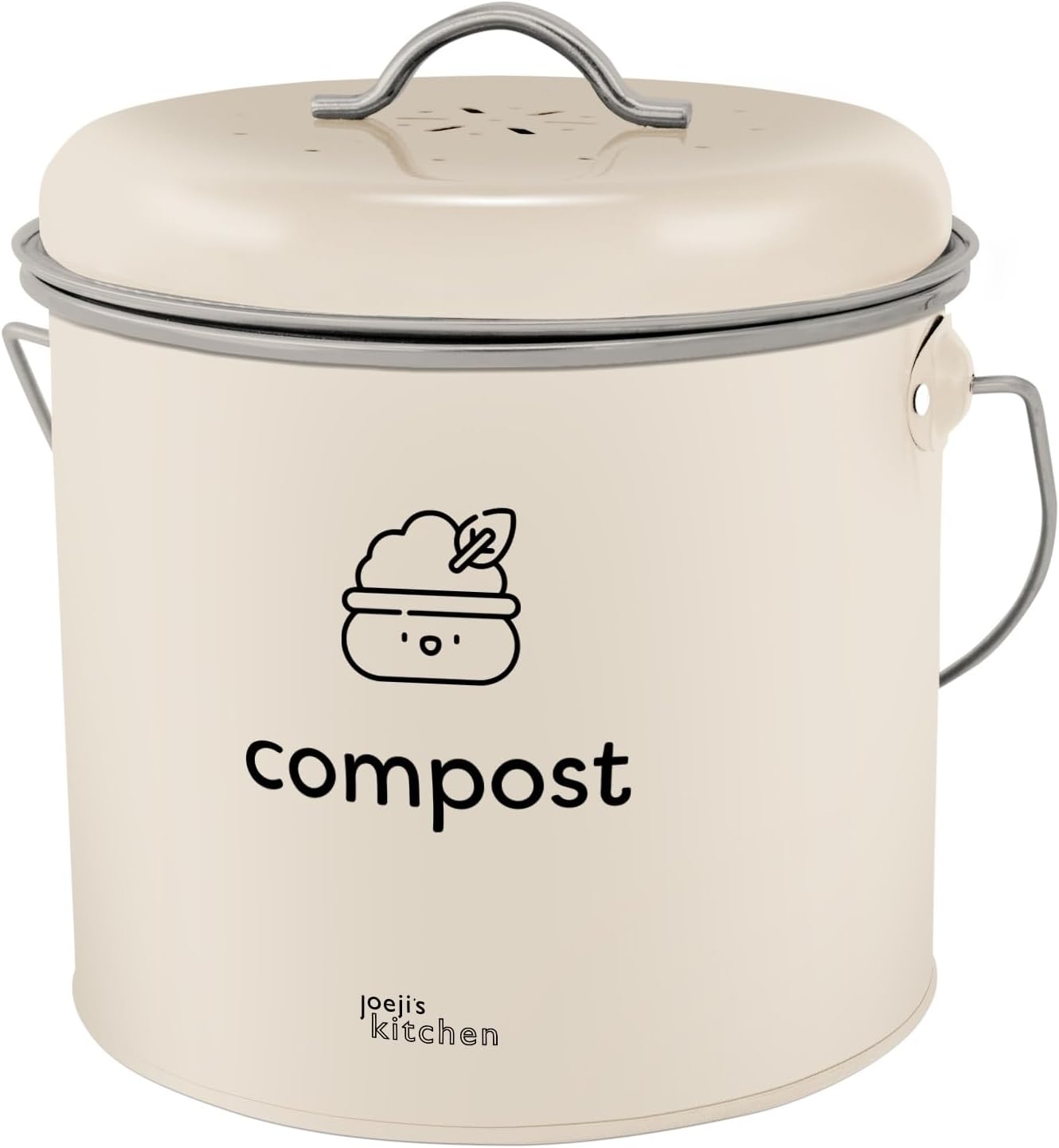 Joejis Compost Bin 3.5 L - Kitchen Compost with Activated Carbon Filters, Galvanised Steel Inner Composter, Odourless & Ideal for Food Waste - Cream