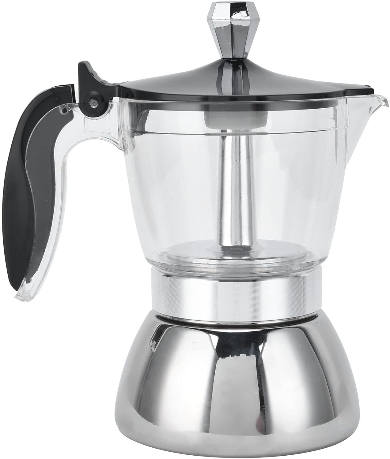 Dioche Moka Pot Premium Crystal Glass Top Stovetop Moka Pot 4 Cups Stainless Steel Coffee Maker Stovetop Moka Pot Coffee Maker Kitchen Accessories