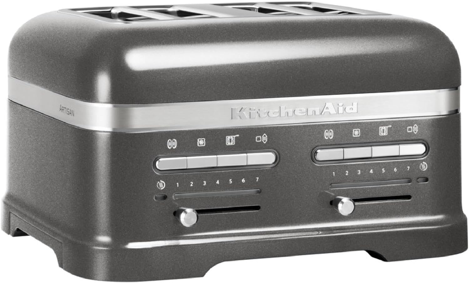 KitchenAid Toaster for 4 slices with sandwich tongs, Artisan, retro toast machine, various functions and browning levels, silver