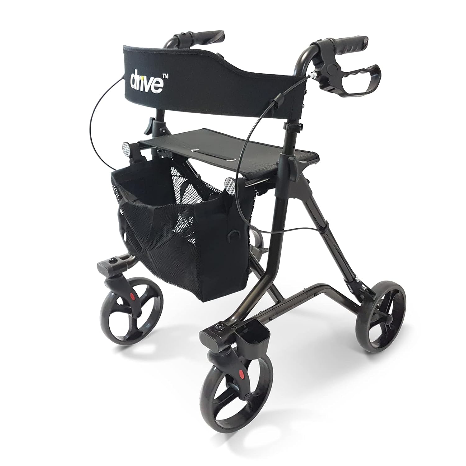 Drive Medical Torro Rollator in Anthracite for Indoor and Outdoor Use, Sturdy Walking Aid with Seat and Backrest, with Storage Basket and Walking Stick Holder, 6.9 kg Aluminum Frame, Maximum Load 150