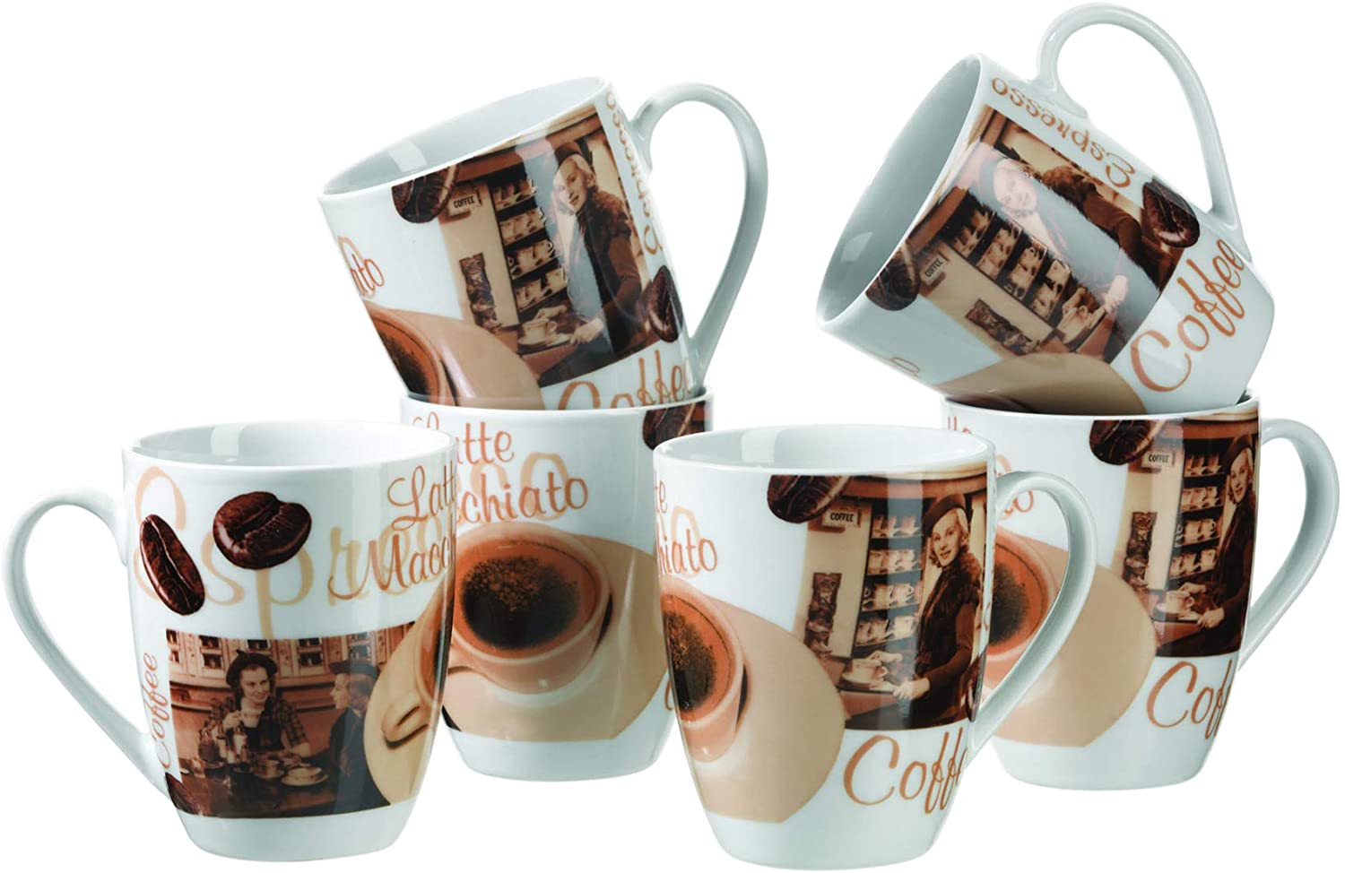 Maser Domestic Latte Macchiato 922246 6 x Espresso Cups with Saucers