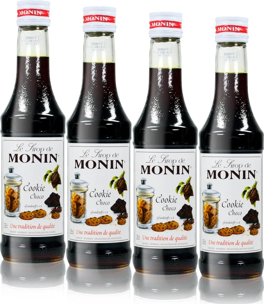 4x Monin Cookie Choco Syrup, 250 ml bottle - for cocktails, coffee or co