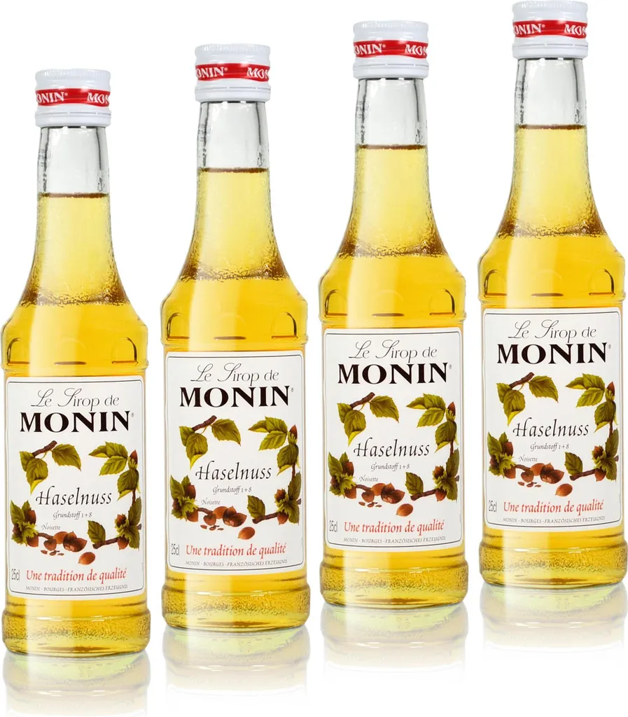 4x Monin Hazelnut / Noisette Syrup, 250 ml bottle 1000 ml