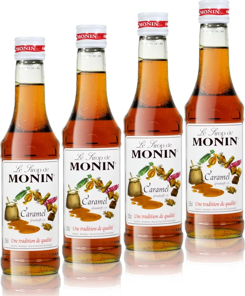 4x Monin Caramel Syrup, 250 ml bottle 1000 ml