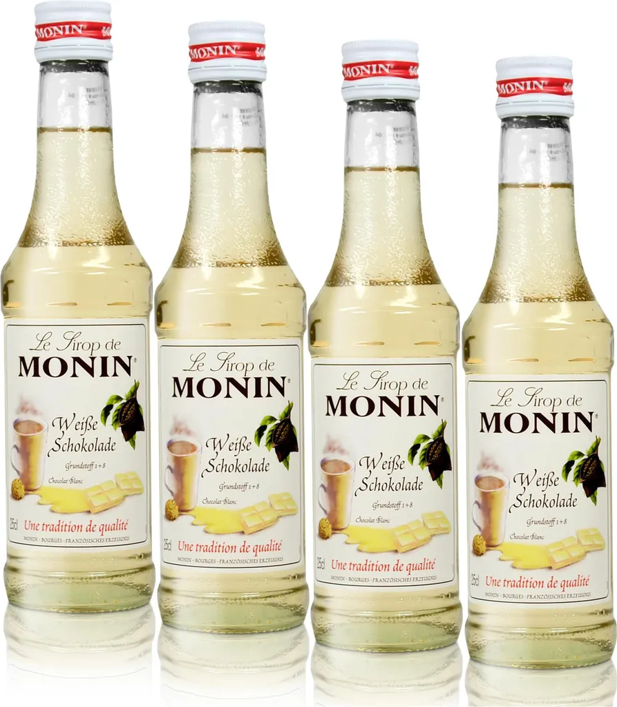4x Monin White Chocolate Syrup, 250 ml bottle - for cocktails, coffee or 1000 ml