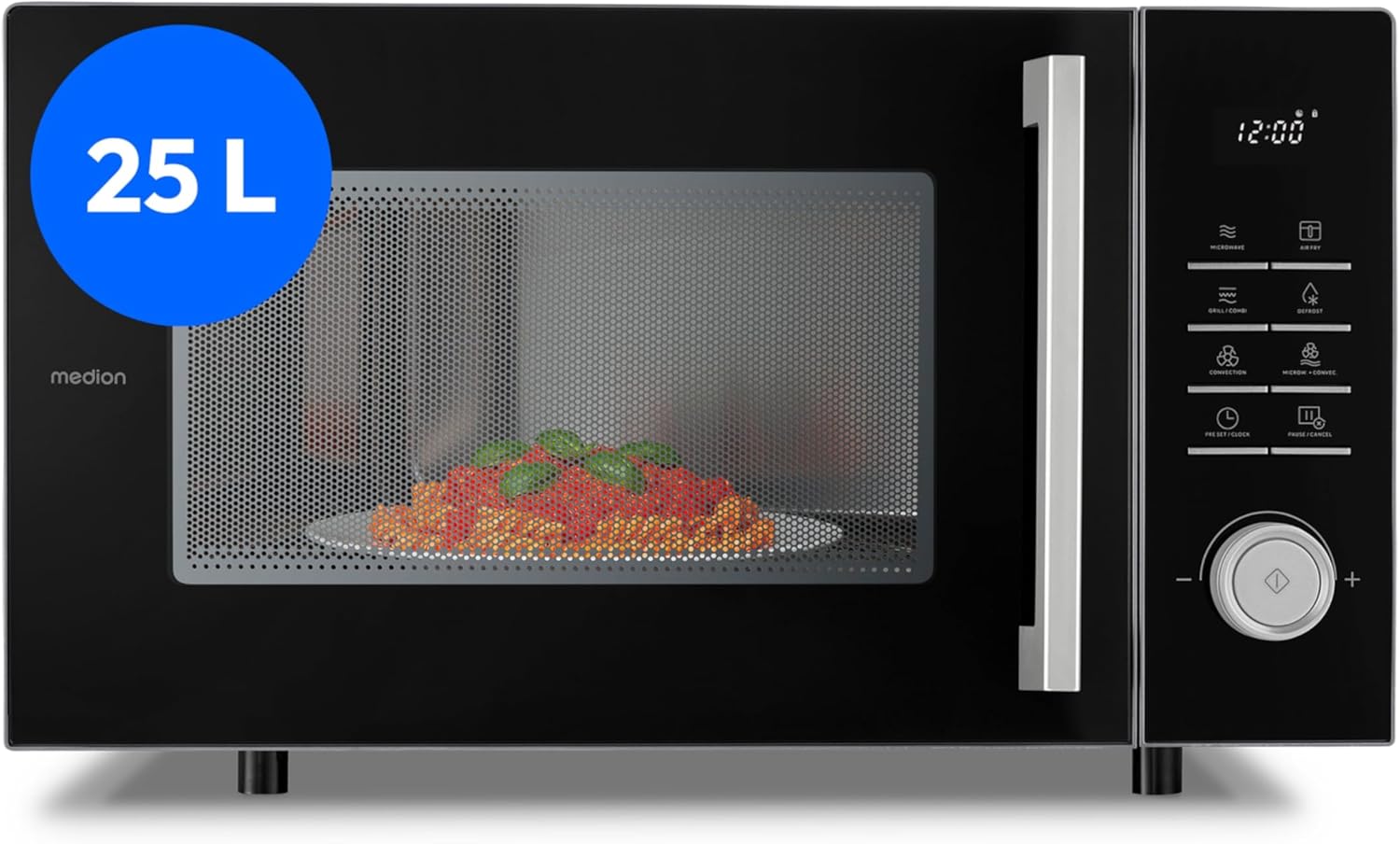 MEDION Microwave with Grill and Hot Air Fryer Function (25 Liters, 900 Watt, 1,500 Watt Grill, 1,500 Watt Hot Air Function, 11 Programs, 10 Power Levels, MD12231) Light Gray [Model 2025]