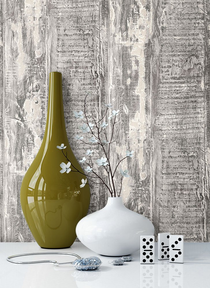 Newroom Design Newroom Wood Textured Wallpaper Beige Non-Woven Wallpaper Cream/Grey Cottag