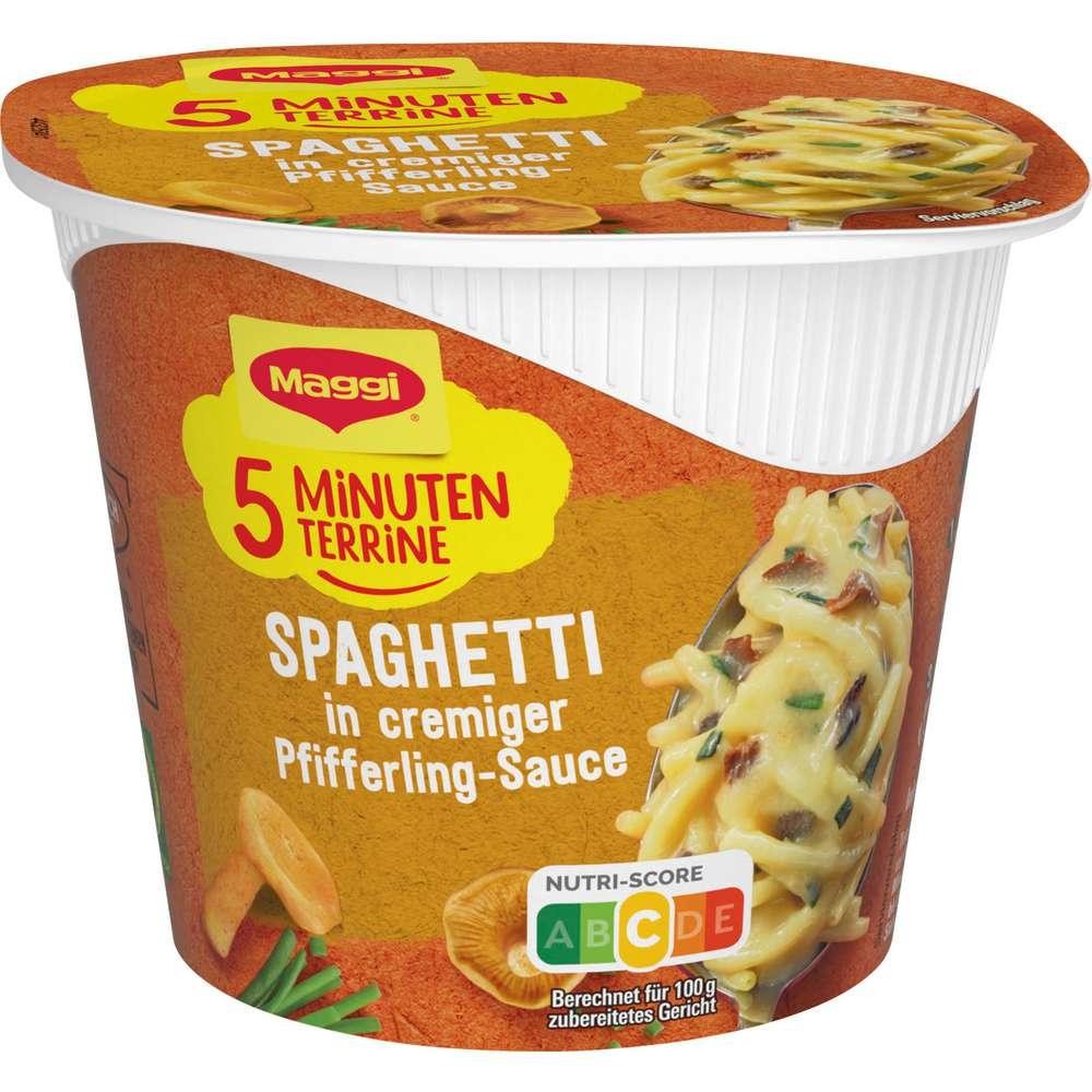 Maggi 5-minute terrine, spaghetti in chanterelle cream sauce