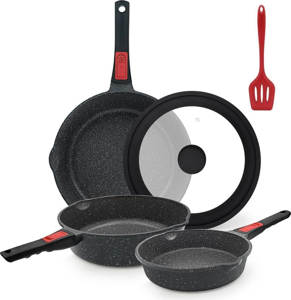 Markenlos 5-piece frying pan set - non-stick coating - suitable for all heat sources - black
