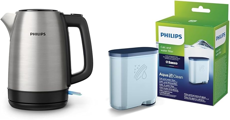 Philips Domestic Appliances Philips Daily Collection Metal Kettle Spring Lid & Philips AquaClean Limescale Water Filter for Espresso Machine - For Kwaliteitskoffie & Intens Aroma