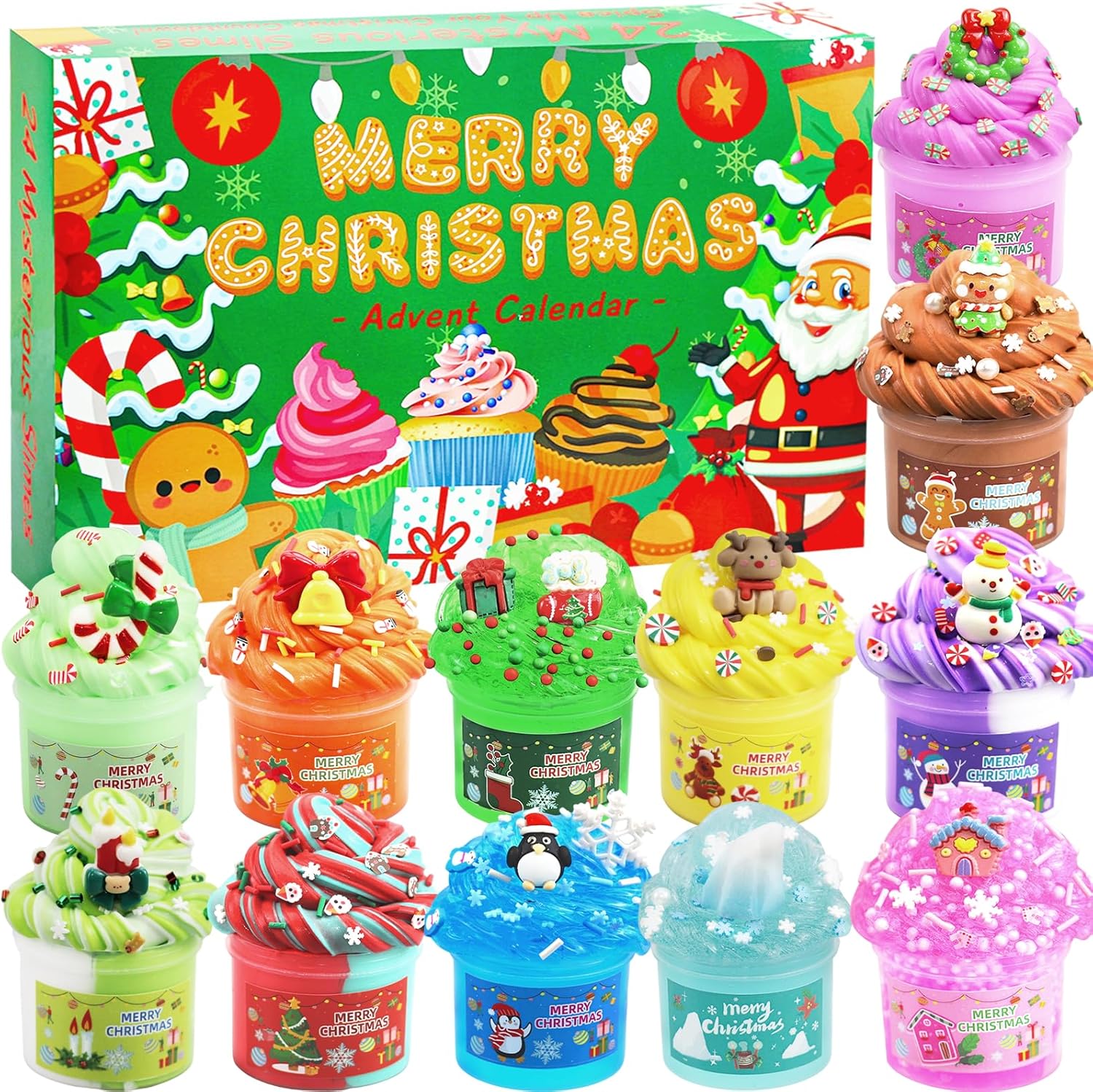 Christmas Advent Calendar with 24 Slime Surprises, Fluffy Slime Set for Children, Festive Edition