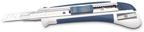 MAS Professional Cutting Knife 9 mm White Blue Cat with Built-in Sharpener