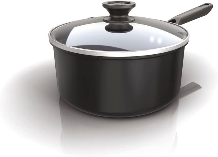Ninja ZEROSTICK Classic CW50220UK Saucepan 20 cm Aluminum Induction Compatible Dishwasher Safe Oven Safe up to 180°C Glass Lid Black
