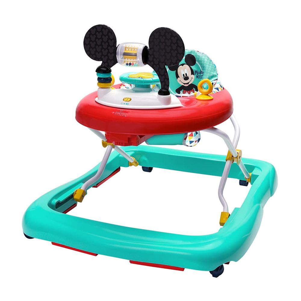 Disney Baby, Mickey Mouse Walker with Removable Play Station, Music, Sturdy Frame, Non-Slip Feet, 3 Height Adjustments and Washable Seat