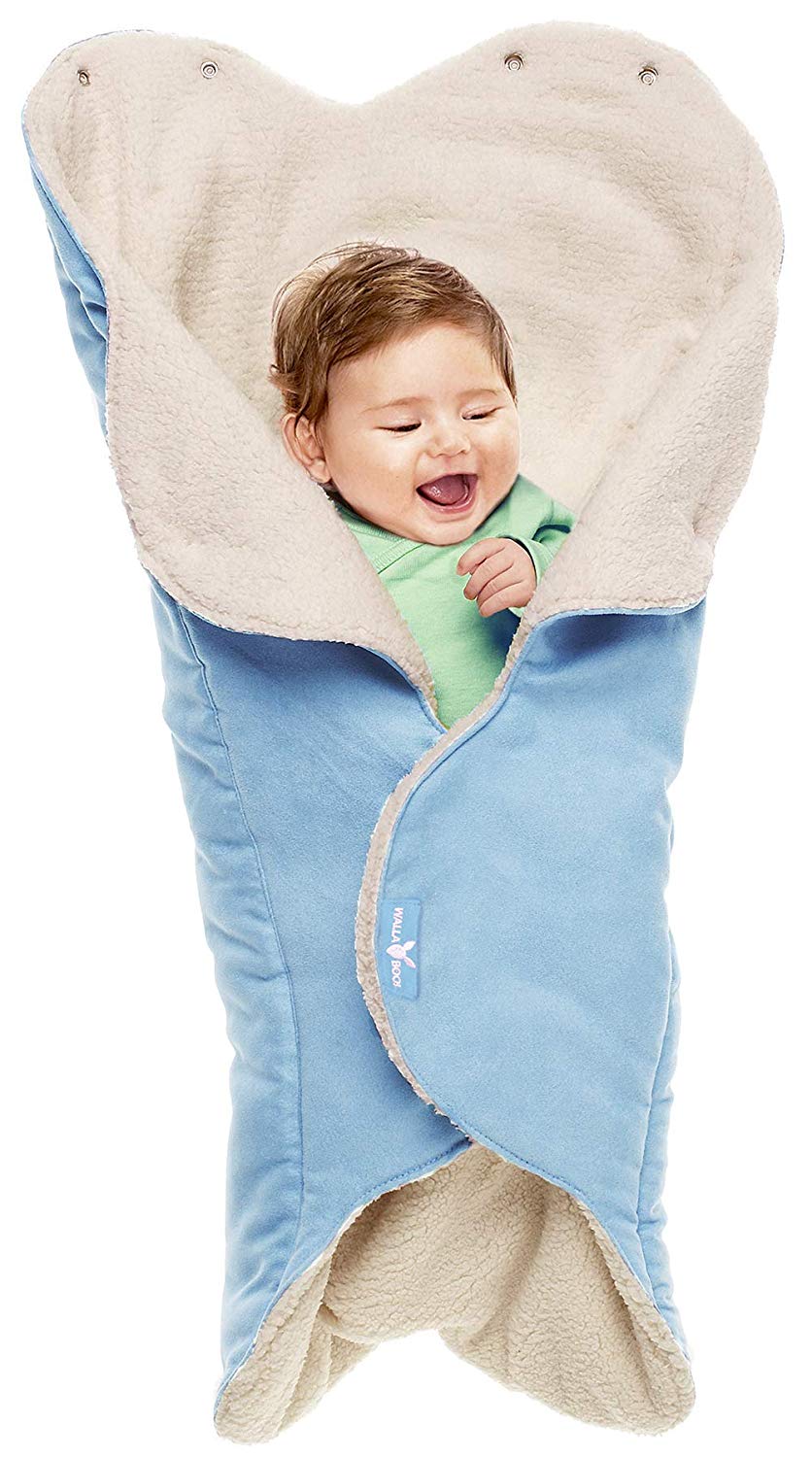 Wallaboo Einschlagdecke für Babyschale, Autokindersitz, für Kinderwagen, Buggy, Babybett, Schönen Blumenform, Veloursleder und fleece, 85 x 85 cm, 0 - 12 Monaten, Farbe: Blau