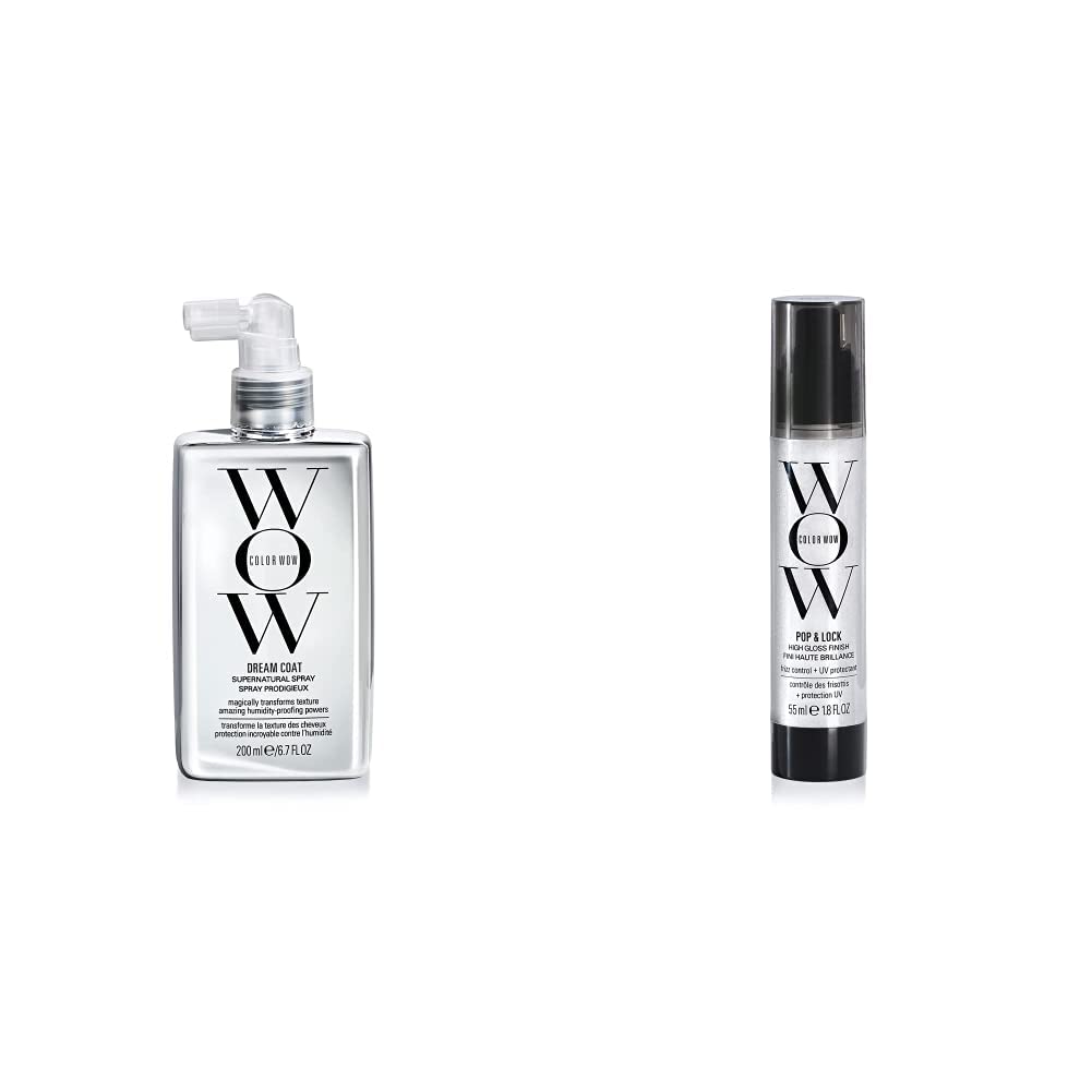 Color WoW Dream Coat Anti Frizz Spray For Super Glades Hair, 200ml & Pop & Lock High Gloss Finish, Moisturizing Hair oil for bright hair gloss, hair care dry hair with UV protection, 55ml