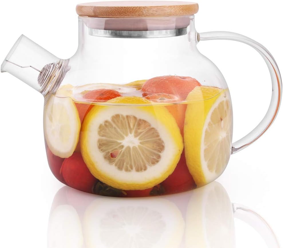 CnGlass Glass Teapot, Stove Top Safe, 575ml, Clear Teapot with Removable Filter Spout, Teapot for Loose Leaf and Blooming Tea