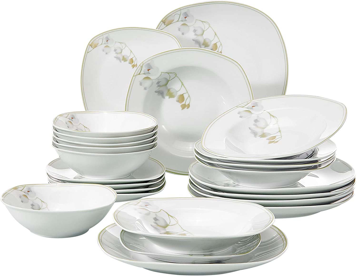 Veweet Emily Dinner Service Porcelain Set, 18 / 36 Pieces Crockery Set, 20 / 40 Pieces Breakfast Service Set, 24 / 48 Pieces Dinner Service Set, 30 / 60 Pieces Table Service Set