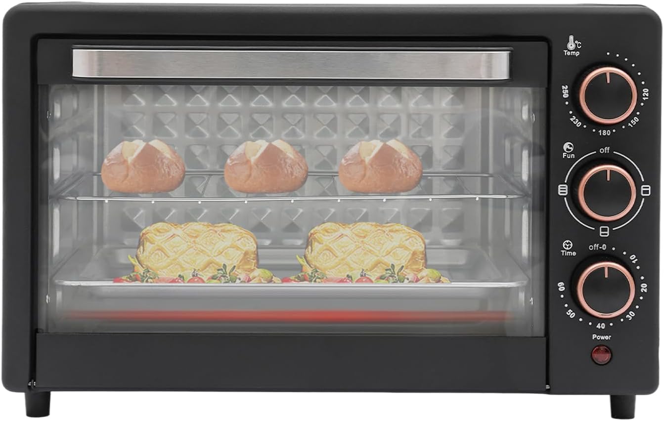 Mini Oven Mini Oven 1000 W Oven Small 22 L Oven, Mini Oven Adjustable 120 °C - 250 °C, Pizza Oven with 60 Minute Timer, Electric Oven with Grill Pan and Grill Rack, Black
